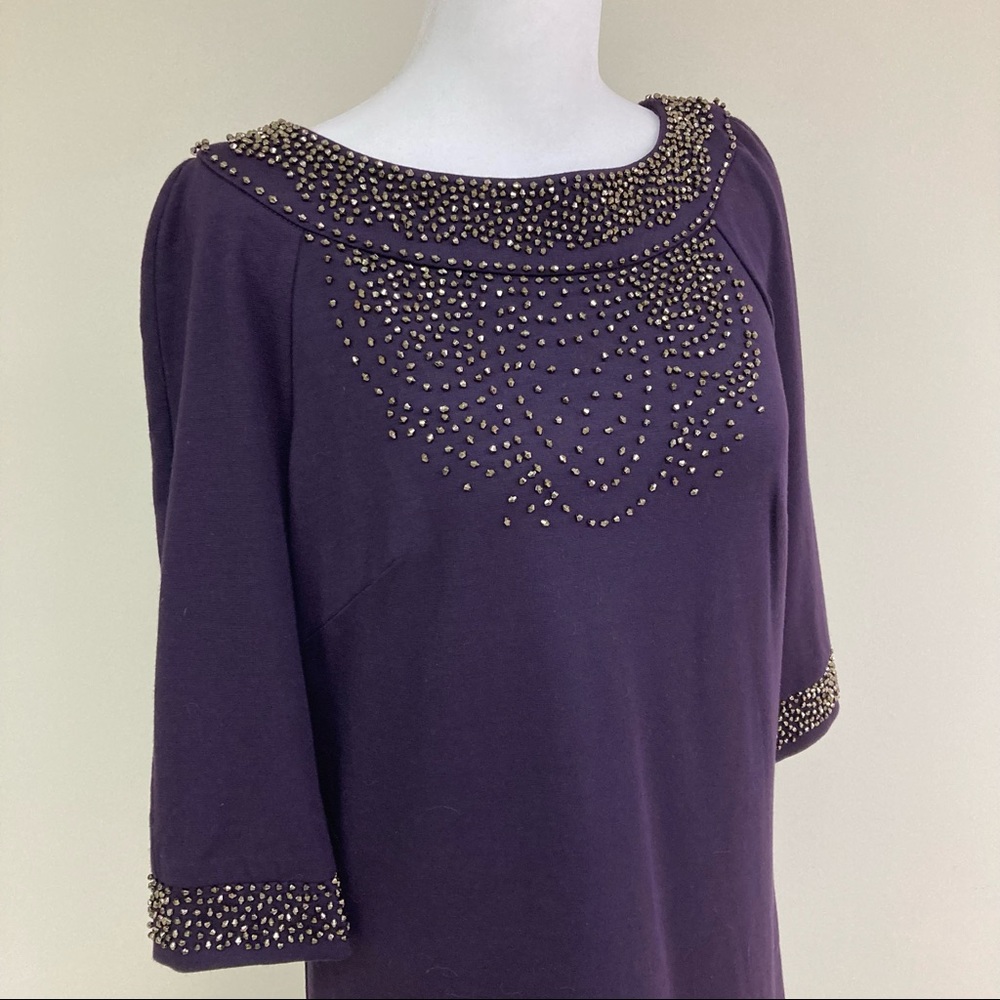 💜 metallic bronze embellishment royal purple dress